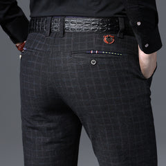Men's Business Straight Slim Stretch Plaid Casual Trousers