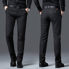 Men's Business Straight Slim Stretch Plaid Casual Trousers