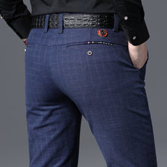 Men's Business Straight Slim Stretch Plaid Casual Trousers