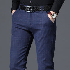 Men's Business Straight Slim Stretch Plaid Casual Trousers
