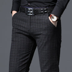 Men's Business Straight Slim Stretch Plaid Casual Trousers