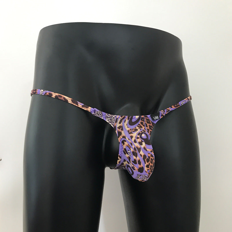 Low Waist Men's Ice Silk Leopard Print Thong