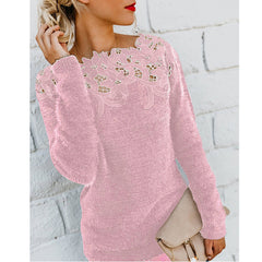 Solid Color Patchwork Lace Long-sleeved Sweater