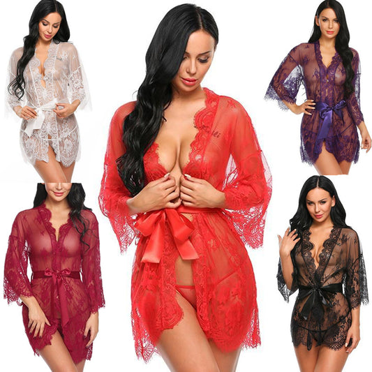Sexy Large Size Sexy See-through Cardigan Lace Underwear