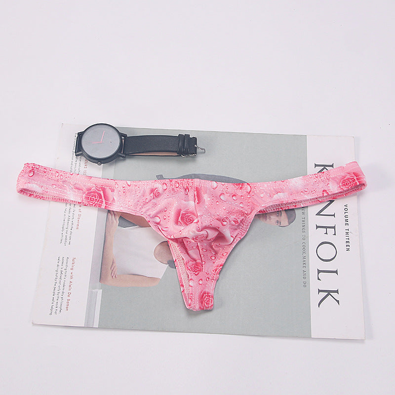 Men's Low Rise Comfort Rose Print Sexy Thong