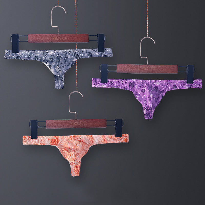 Men's Low Rise Comfort Rose Print Sexy Thong