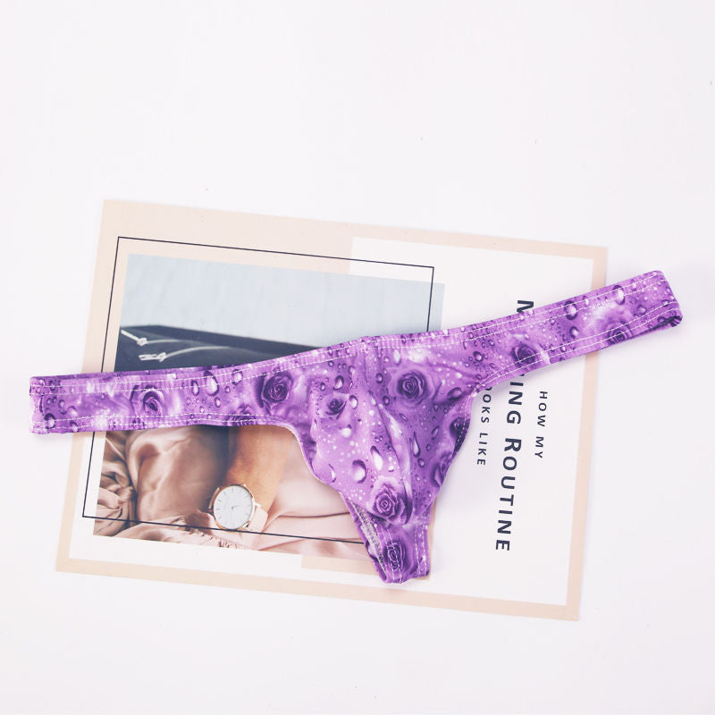 Men's Low Rise Comfort Rose Print Sexy Thong