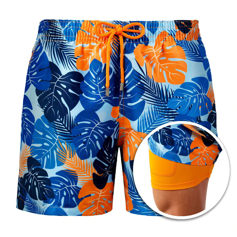 Men's Blue Jungle Compression Lined Swim Trunks