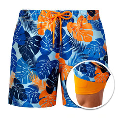 Men's Blue Jungle Compression Lined Swim Trunks