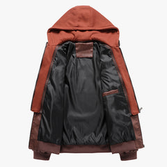 Men's Large Size Casual Hooded Leather Jacket