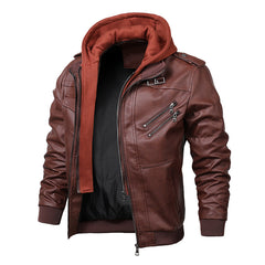 Men's Large Size Casual Hooded Leather Jacket