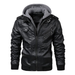 Men's Large Size Casual Hooded Leather Jacket