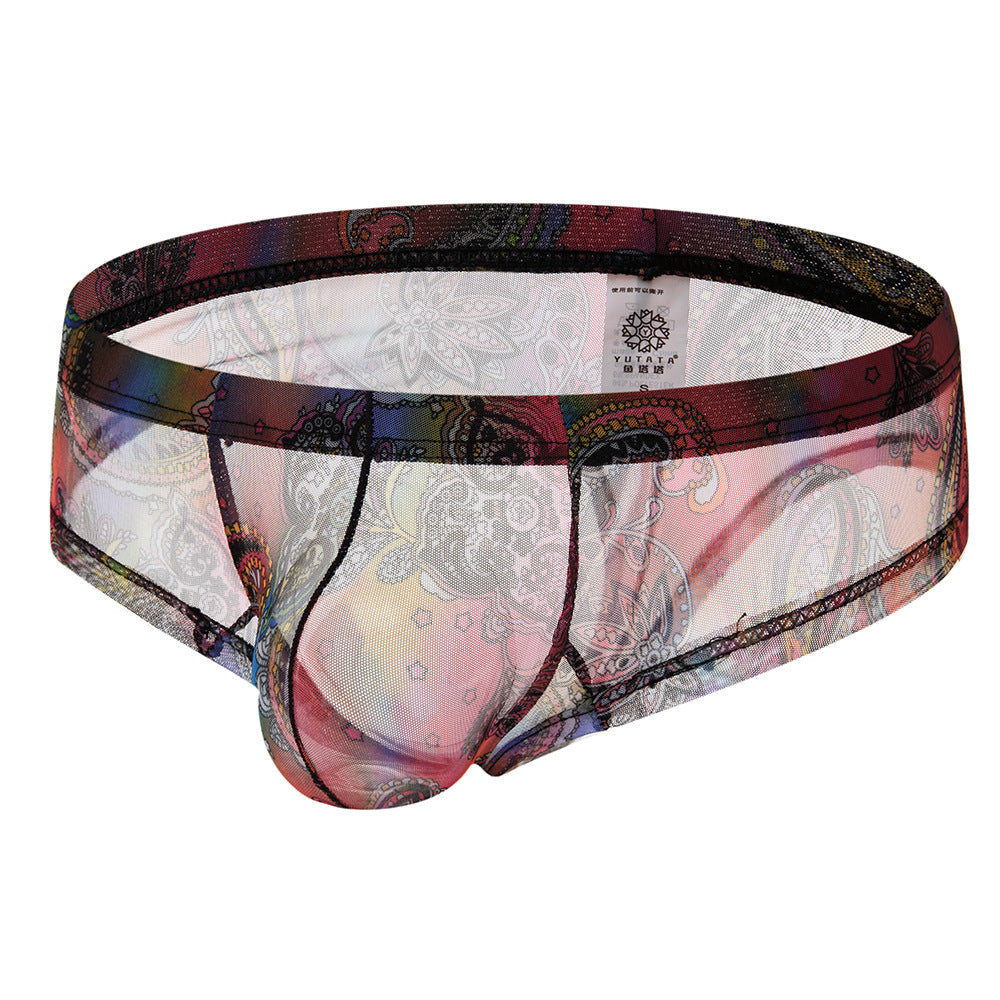 Men's Bohemian Print Sheer Sexy Boxer Briefs