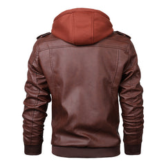 Men's Large Size Casual Hooded Leather Jacket