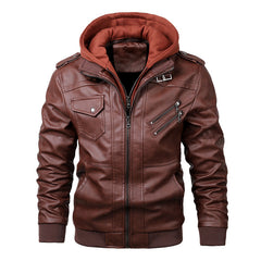 Men's Large Size Casual Hooded Leather Jacket