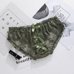 Sexy Lace Hollow Back Cross Bow Low-waist Seamless Hip-covering Briefs