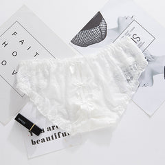 Sexy Lace Hollow Back Cross Bow Low-waist Seamless Hip-covering Briefs