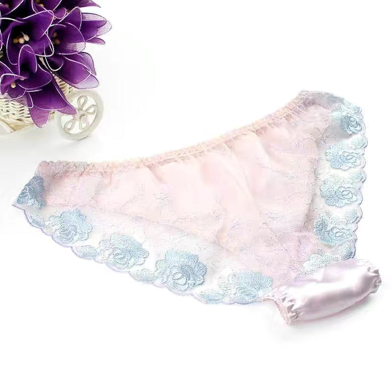 100% Mulberry Silk Lace Sheer Panties