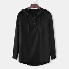 Men's New Summer Cotton and Linen Fashion Casual Hooded Shirt