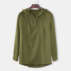 Men's New Summer Cotton and Linen Fashion Casual Hooded Shirt