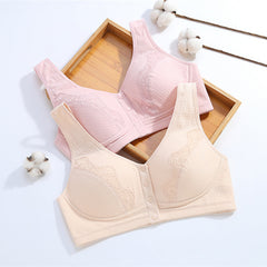 Front button jacquard wire-free breathable bra