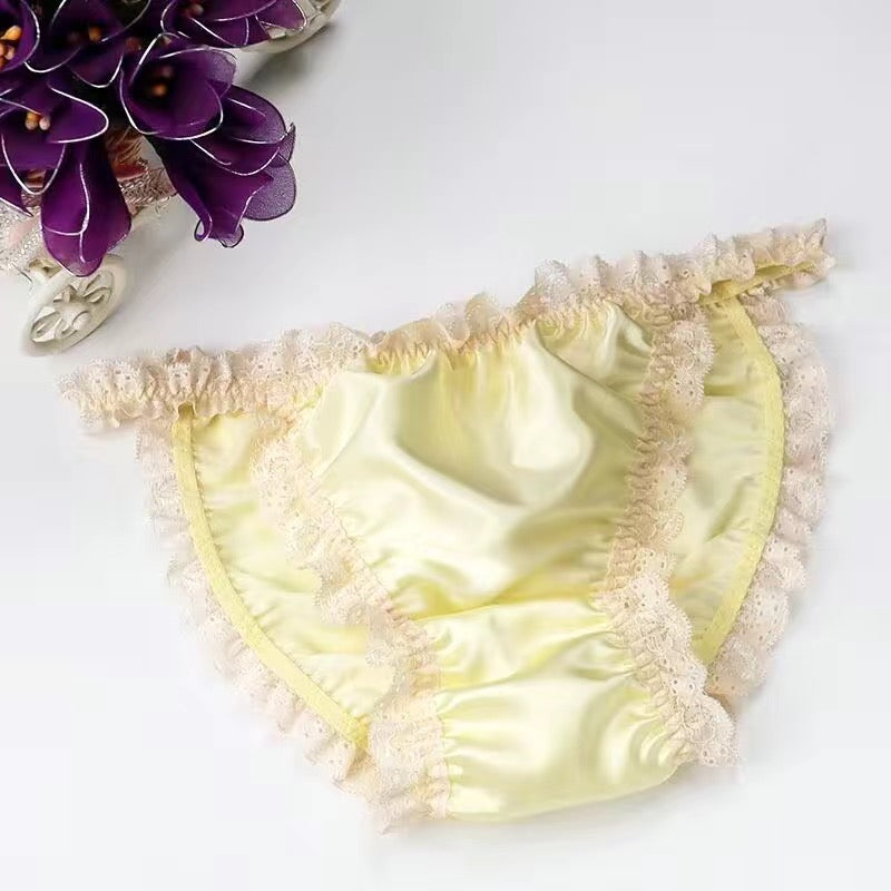 100% mulberry silk sexy panties with solid color lace