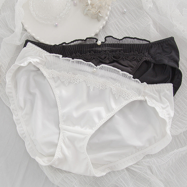 Soft Milk Silk Satin Pleated Lace Panties