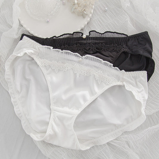Soft Milk Silk Satin Pleated Lace Panties