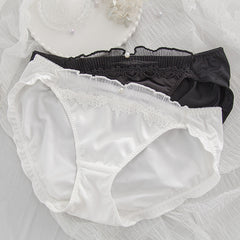 Soft Milk Silk Satin Pleated Lace Panties