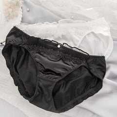 Soft Milk Silk Satin Pleated Lace Panties