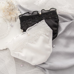 Soft Milk Silk Satin Pleated Lace Panties