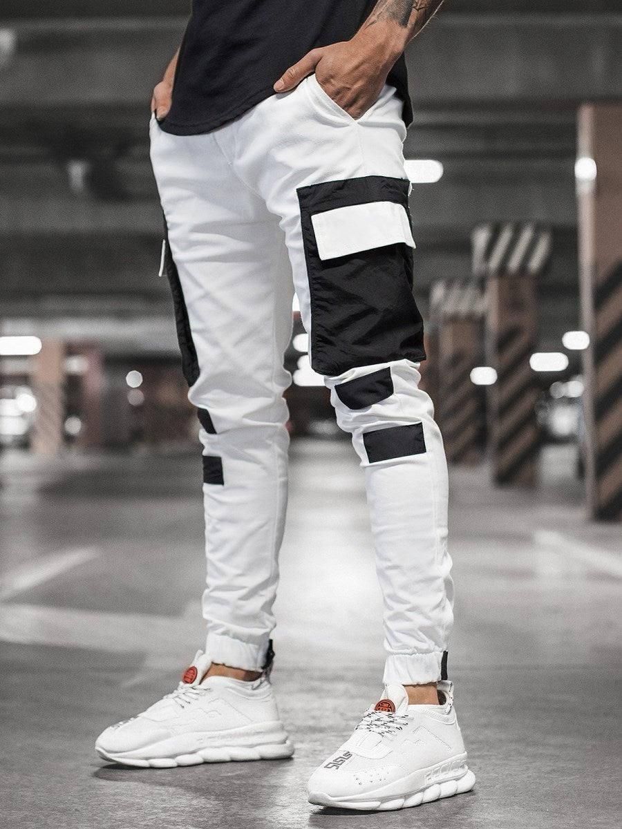 New Men's Casual Sports Woven Pocket Stitching Cuffed Casual Pants