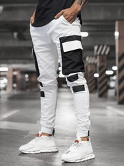 New Men's Casual Sports Woven Pocket Stitching Cuffed Casual Pants