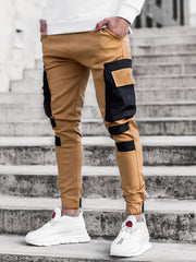 New Men's Casual Sports Woven Pocket Stitching Cuffed Casual Pants