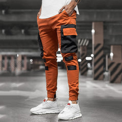 New Men's Casual Sports Woven Pocket Stitching Cuffed Casual Pants