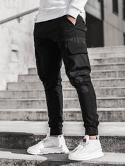 New Men's Casual Sports Woven Pocket Stitching Cuffed Casual Pants