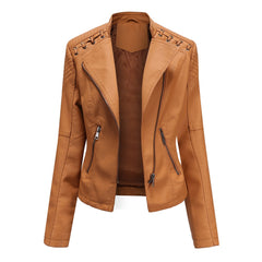 2023 Women's Short Slim Leather Jacket