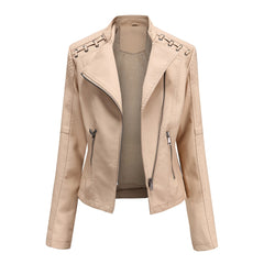 2023 Women's Short Slim Leather Jacket