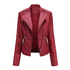 2023 Women's Short Slim Leather Jacket