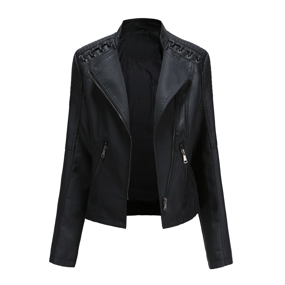 2023 Women's Short Slim Leather Jacket