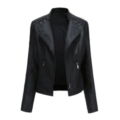 2023 Women's Short Slim Leather Jacket