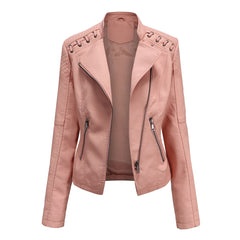 2023 Women's Short Slim Leather Jacket