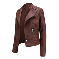 2023 Women's Short Slim Leather Jacket
