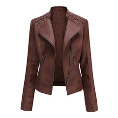2023 Women's Short Slim Leather Jacket