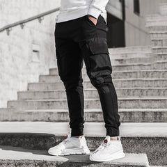 New Men's Casual Sports Woven Pocket Stitching Cuffed Casual Pants