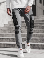 New Men's Casual Sports Woven Pocket Stitching Cuffed Casual Pants