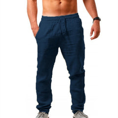Men's Breathable Cotton and Linen Loose Casual Sports Trousers