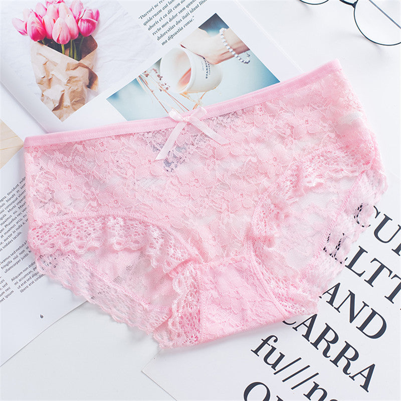 Bow Lace Edge Jacquard Mesh Transparent Panties