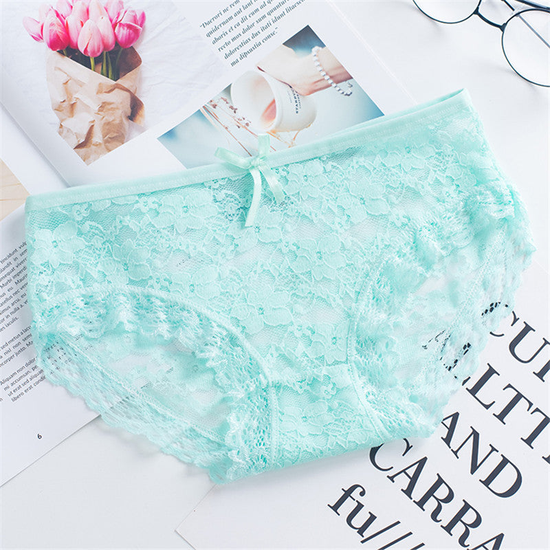 Bow Lace Edge Jacquard Mesh Transparent Panties