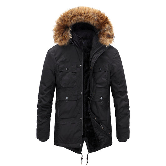 Men's Winter Velvet Thickened Fur Collar Warm Jacket